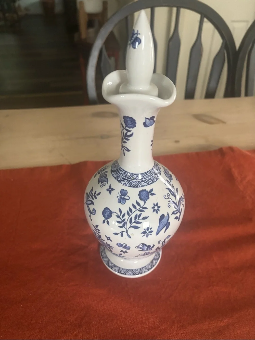 Blue and White Floral Ceramic Decanter by